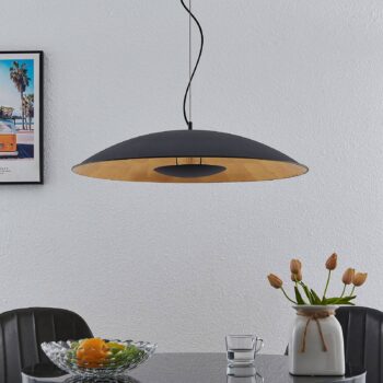 Závesná lampa Lindby Narisara, Ø 80 cm, E27, čierno-zlatá