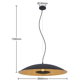 Závesná lampa Lindby Narisara, Ø 80 cm, E27, čierno-zlatá