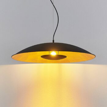 Závesná lampa Lindby Narisara, Ø 80 cm, E27, čierno-zlatá