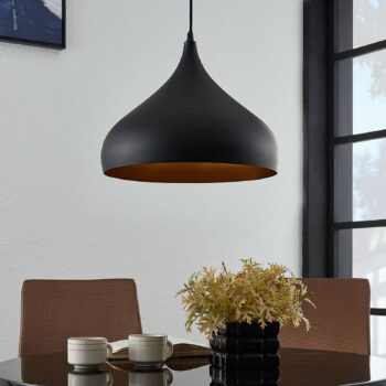 Závesná lampa Lindby Ritana, čierno-zlatá, kov, Ø 31 cm, E27