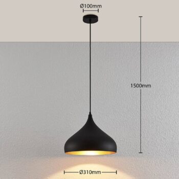 Závesná lampa Lindby Ritana, čierno-zlatá, kov, Ø 31 cm, E27