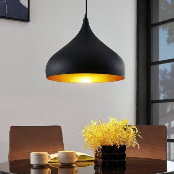 Závesná lampa Lindby Ritana, čierno-zlatá, kov, Ø 31 cm, E27
