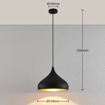 Závesná lampa Lindby Ritana, sada 2 ks, čierno-zlatá, kov, E27