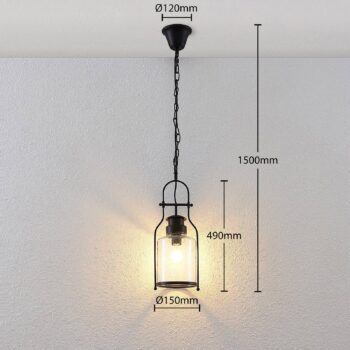 Závesná lampa Lindby Rozalie, čierna, kov, svietidlo, 21 cm