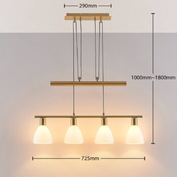 Závesná lampa Lindby Simeon, mosadzná farba, sklo, 73 cm, E14