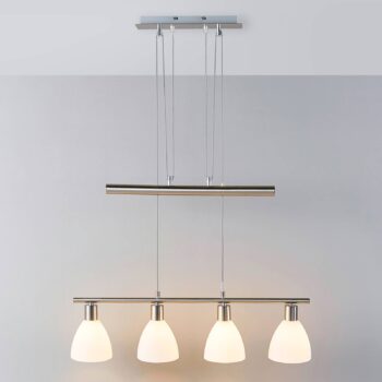 Závesná lampa Lindby Simeon, niklová farba, sklo, 73 cm, E14