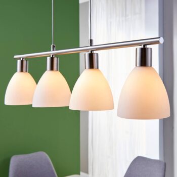 Závesná lampa Lindby Simeon, niklová farba, sklo, 73 cm, E14