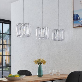Závesná lampa Lindby Sofia, 107 cm, 3 svetlá, E14, chróm/čierna