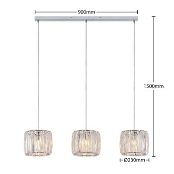 Závesná lampa Lindby Sofia, 107 cm, 3 svetlá, E14, chróm/čierna