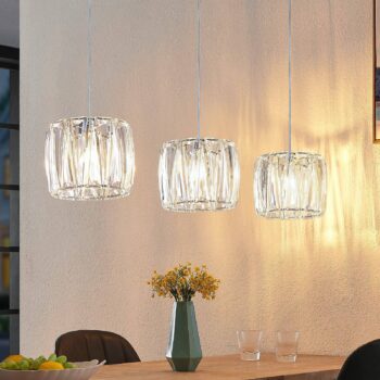 Závesná lampa Lindby Sofia, 107 cm, 3 svetlá, E14, chróm/čierna