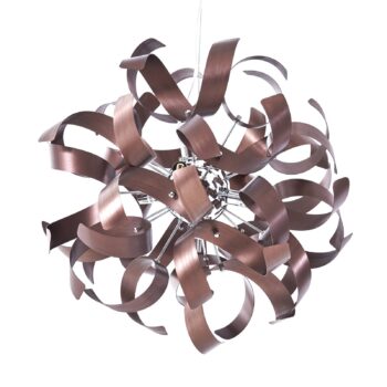 Závesná lampa Lucande Kaelor, Ø 46 cm, medená farba, hliník