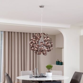 Závesná lampa Lucande Kaelor, Ø 60 cm, medená farba, hliník