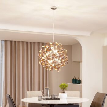 Závesná lampa Lucande Kaelor, Ø 60 cm, medená farba, hliník