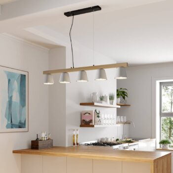 Závesná lampa Lucande Kalinda, sivá, betón, dĺžka 110,5 cm, E14
