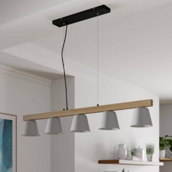 Závesná lampa Lucande Kalinda, sivá, betón, dĺžka 110,5 cm, E14