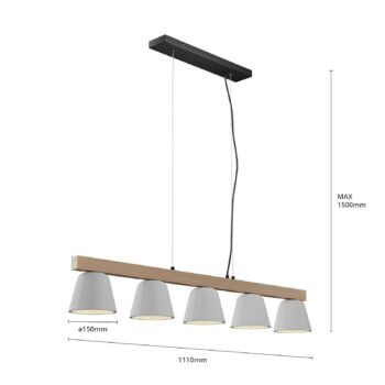 Závesná lampa Lucande Kalinda, sivá, betón, dĺžka 110,5 cm, E14