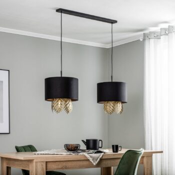 Závesná lampa Lucande Malviras z látky, dekorácia listov 2 svetlá.
