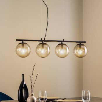 Závesná lampa Lucande Sotiana, 4 sklenené gule, čierna