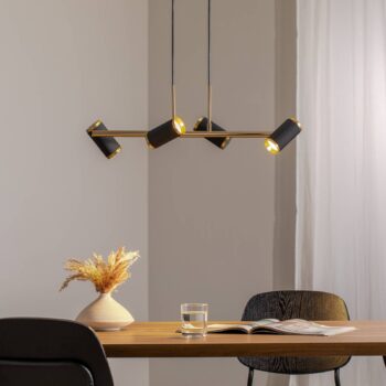 Závesná lampa Lume čierna/zlatá antická dĺžka 66 cm 4-svetelný kov