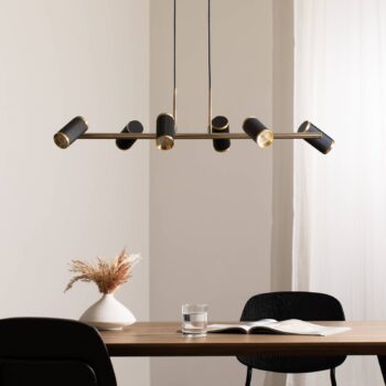 Závesná lampa Lume čierna/zlatá antická dĺžka 86 cm 6 svetiel kov