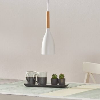 Závesná lampa Manhattan drevený detail, biela