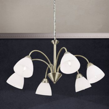 Závesná lampa Marnia starožitná mosadz 6-plameň