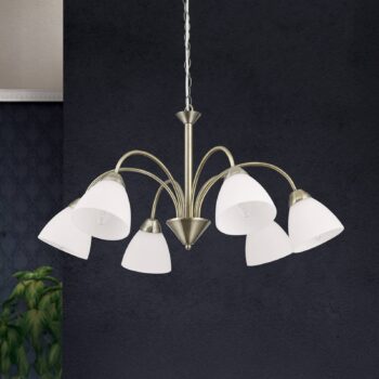 Závesná lampa Marnia starožitná mosadz 6-plameň