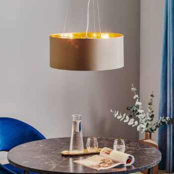 Závesná lampa Maserlo okrúhle, taupe-zlatá