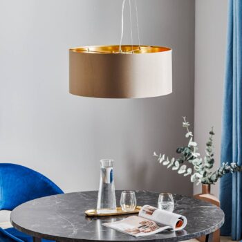 Závesná lampa Maserlo okrúhle, taupe-zlatá
