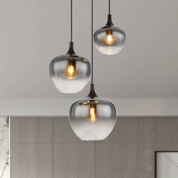 Závesná lampa Maxy, Ø 48 cm, dymovo sivá, sklo, 3 svetlá.