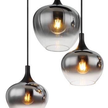 Závesná lampa Maxy, dĺžka 86 cm, dymovo sivá, sklo, 6 svetiel.