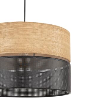Závesná lampa Nicol, čierna/drevený efekt, Ø 38 cm, 1 svetlo, 1 x E27
