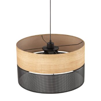 Závesná lampa Nicol, čierna/drevený efekt, Ø 50 cm, 1 svetlo, 3 x E27