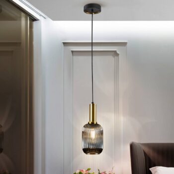 Závesná lampa Norma, Ø 14 cm, čierna/mosadz, sklo, E27