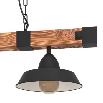 Závesná lampa Oldbury, čierna/tmavé drevo, dĺžka 86 cm, 2 svetlá.