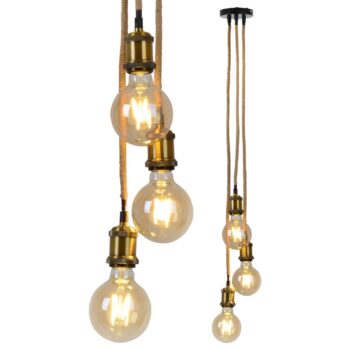 Závesná lampa Ontario, konopné lano, 3-plameňová