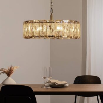 Závesná lampa Orvin, starožitná mosadz, Ø 67 cm, sklo/kov 8 svetiel.