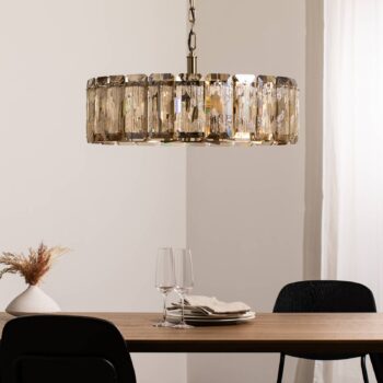 Závesná lampa Orvin, starožitná mosadz, Ø 67 cm, sklo/kov 8 svetiel.