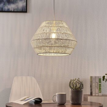 Závesná lampa Ottavio z pleteného papiera, biela