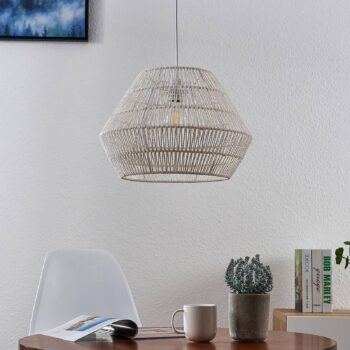 Závesná lampa Ottavio z pleteného papiera, biela