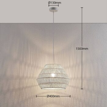 Závesná lampa Ottavio z pleteného papiera, biela