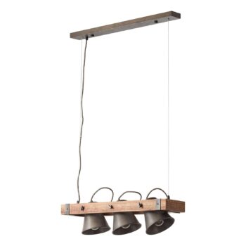 Závesná lampa Plow 3-pl., čierna/drevo tmavé