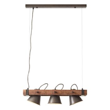 Závesná lampa Plow 3-pl., čierna/drevo tmavé