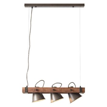 Závesná lampa Plow 3-pl., čierna/drevo tmavé