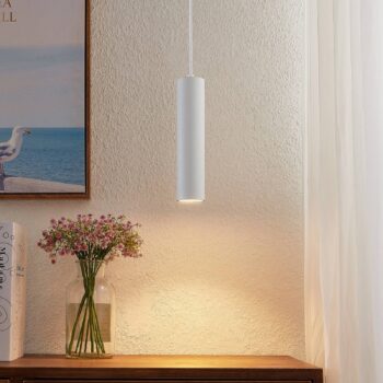 Závesná lampa Prios Neliyah, Ø 6 cm, biela, kov, GU10