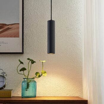 Závesná lampa Prios Neliyah, Ø 6 cm, čierna, kov, GU10