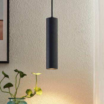 Závesná lampa Prios Neliyah, Ø 6 cm, čierna, kov, GU10