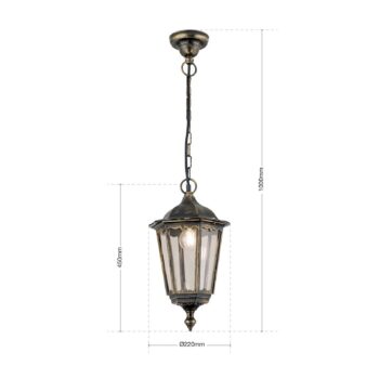 Závesná lampa Puchberg do exteriéru, čierno-zlatá