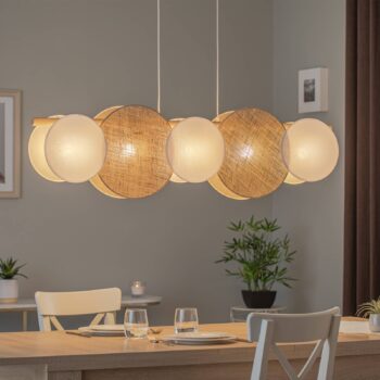Závesná lampa Pulse, jutové tienidlá, prírodná hnedá/biela, 5 svetiel