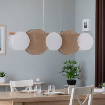 Závesná lampa Pulse, jutové tienidlá, prírodná hnedá/biela, 5 svetiel